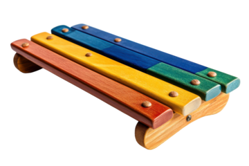 Colorful wooden xylophone showcasing bright bars and natural wood base, ideal for children's playtime activities and music education