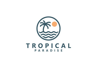 palm beach circle linear style logo design vector