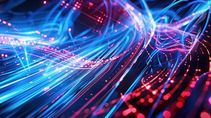 Obraz premium Dynamic Flow of Blue and Red Light Lines Representing Digital Activity
