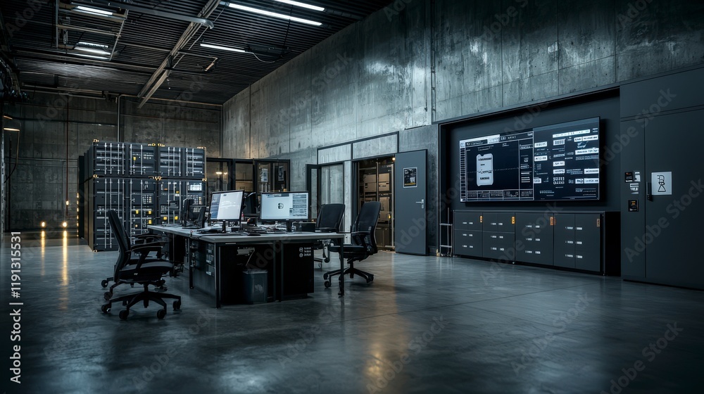 Poster secure cargo tracking operations modern warehouse digital monitoring industrial environment inside v