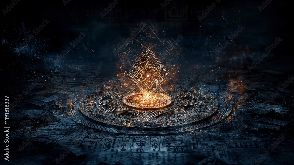 Poster mystical energy activation ancient temple digital art dark environment abstract view spiritual conce