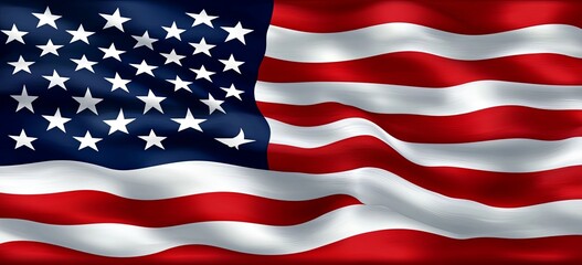 Obraz premium A vibrant and detailed image of the United States flag billowing in the wind, showcasing the rich red, white, and blue colors. The stars and stripes are clearly visible.