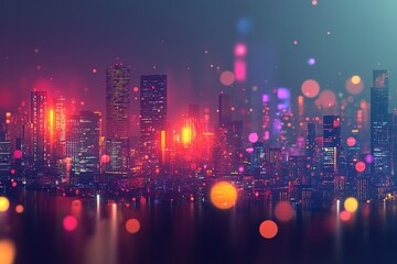 Night cityscape with vibrant lights and bokeh