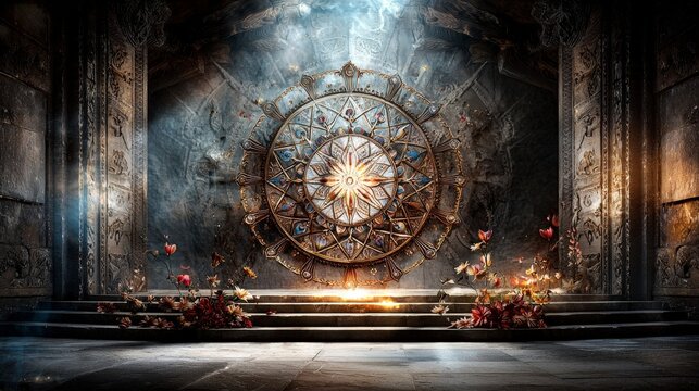 Intricately designed uma devi yantra in a mystical temple artistic creation enigmatic environment dramatic lighting