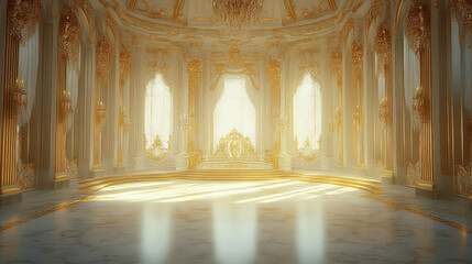 Obraz premium explore the opulence of a grand gilded marble throne room with baroque and rococo architectural details in this magnificent digital art rendering featuring luxurious royal palace interiors