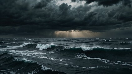 Fototapeta premium Stormy ocean waves under dark clouds