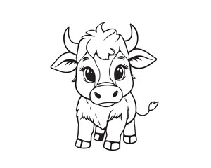 funny cute cow doodle line art vector illustration
