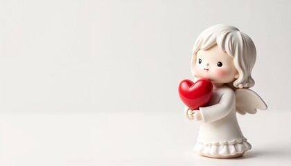 Serene Angel Figurine Tenderly Embracing Heart in Minimalist Setting
