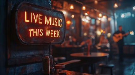 Sign that reads “LIVE MUSIC THIS WEEK” - bar - pub - club - theme night - weekly announcement - band planning - performance schedule 