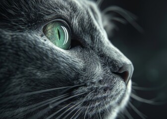 Grey cat closeup photography, side view 