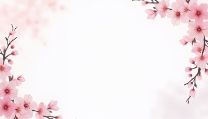 Elegant cherry blossom frame in pink and white Sakura flowers for romantic occasions with copy space