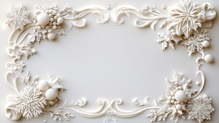 Vintage Winter Border Design Featuring Intricate Snowflake Motifs and Elegant Floral Accents