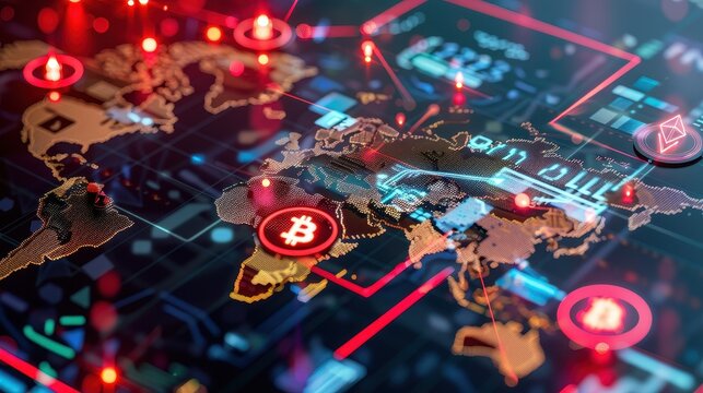 A World Enveloped in Digital Networks and Cryptocurrency Symbols - Powered by Adobe