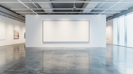 An empty canvas in a contemporary art gallery; a blank mockup with motion blur adds depth to the image.