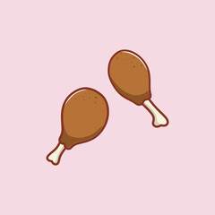 Drumsticks Fried Chicken. Food Object Icon Vector Flat Cartoon Style