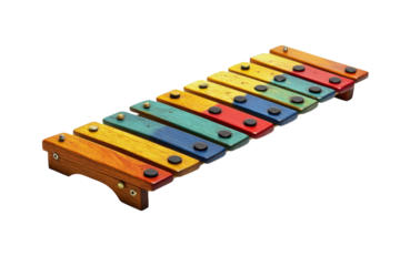 Colorful wooden xylophone for children placed on a white background ready for musical playtime
