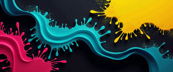 Fototapeta premium A colorful splash of paint on a black background. The colors are bright and vibrant, creating a sense of energy and excitement. The splatters of paint seem to be in motion