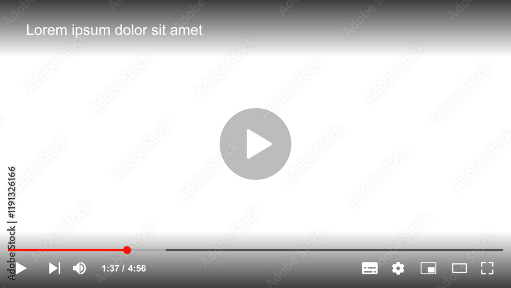 Poster Multimedia video player with play button, play video window with navigation icons, video streaming frame on internet, modern social media video player interface template live digital stream