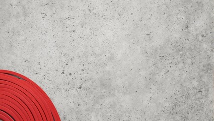 Red resistance band on gray concrete surface top view Bold color contrast against industrial background