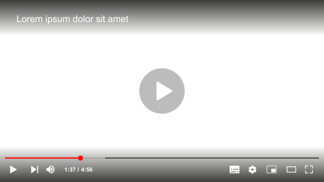 Multimedia video player with play button, play video window with navigation icons, video streaming frame on internet, modern social media video player interface template live digital stream