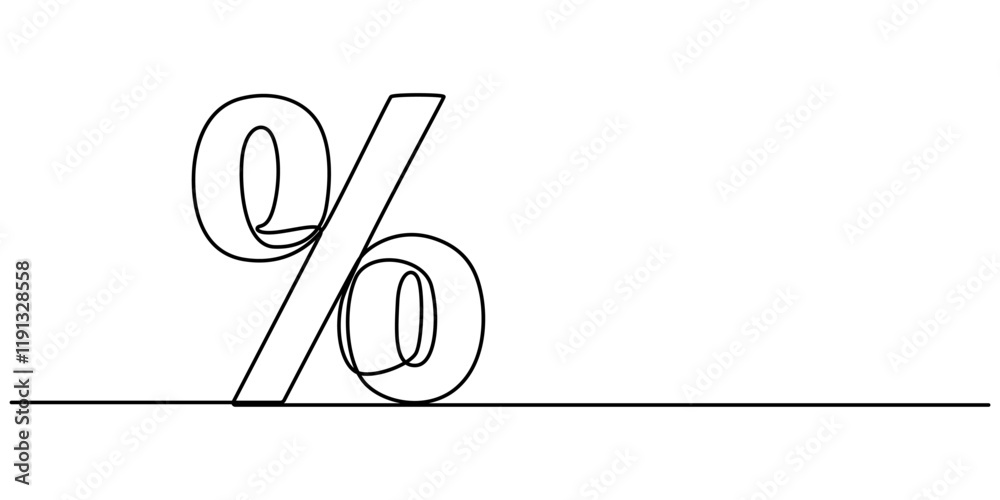 Poster Linear background of percent sign. One continuous line drawing of a percent sign. Vector illustration. Linear percent icon isolated, Continuous one line percent sign. Stock illustration., outline pro.
