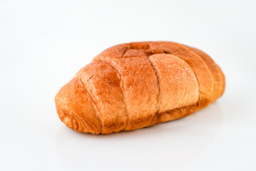Product photo of a chocolate croissant cropped on a white background
