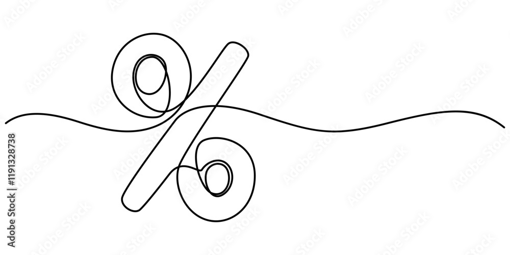 Poster Linear background of percent sign. One continuous line drawing of a percent sign. Vector illustration. Linear percent icon isolated, Continuous one line percent sign. Stock illustration., outline pro.