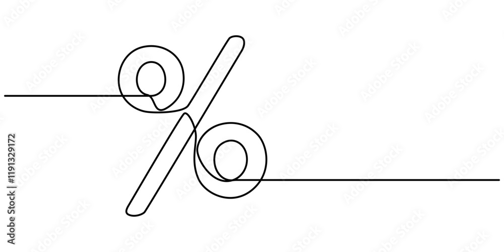 Poster Linear background of percent sign. One continuous line drawing of a percent sign. Vector illustration. Linear percent icon isolated, Continuous one line percent sign. Stock illustration., outline pro.