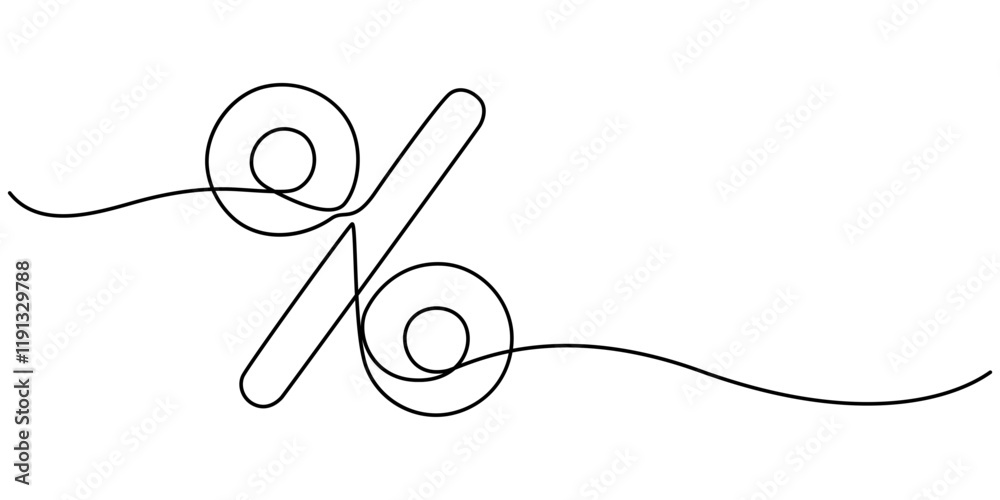 Poster Linear background of percent sign. One continuous line drawing of a percent sign. Vector illustration. Linear percent icon isolated, Continuous one line percent sign. Stock illustration., outline pro.
