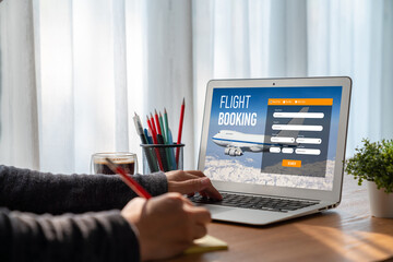 Online flight booking website provide modish reservation system . Travel technology concept .