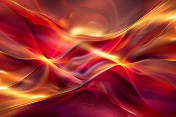 Abstract Red Background with Glowing Waves, Light Trails, and Shimmering Particles for a Digital Fantasy Design