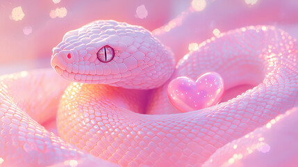 Fototapeta premium romantic snake illustration coiled into the shape of a heart, elegant and minimalist design