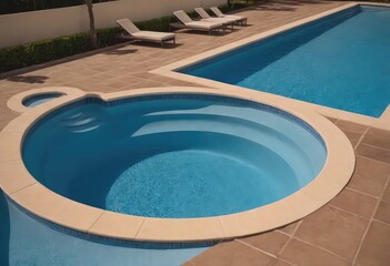 A sizable swimming pool equipped with stairs that lead directly into it