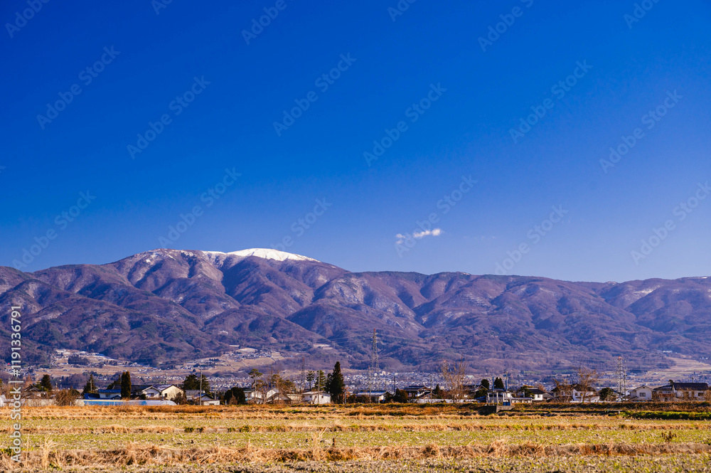 Wall mural 冬の田園風景と雪山