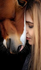 Connection between a young woman and a horse highlights the bond of trust in an intimate moment