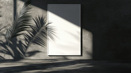 Blank canvas mockup, sunlight, concrete room, shadows, interior design