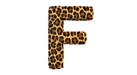 Realistic Leopard Print Letter 'F' on White Background with Clipping Path