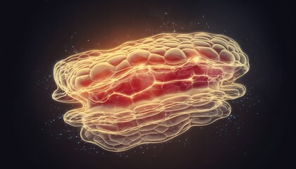 Conceptual image of rejuvenation featuring glowing layers of healthy skin cells on a dark background with a futuristic vibe