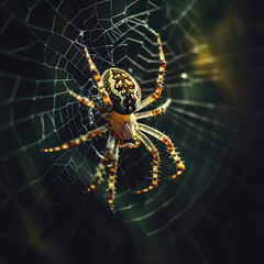 A spider sits patiently in the center of its intricate web, a testament to nature's artistry.