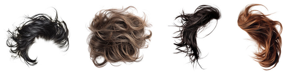 Damaged hair isolated on transparent background, Set of