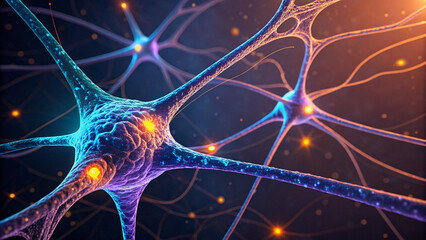 Vibrant Neural Network with Purple and Orange Synapses