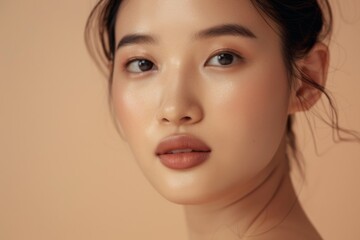 Fototapeta premium Natural makeup inspiration featuring an asian woman studio setting portrait photography soft lighting health and beauty concept