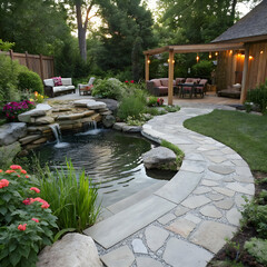 serene modern backyard oasis featuring a tranquil