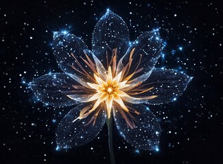 Flor com partículas brilhantes em fundo escuro