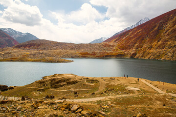 Lulusar lake with clear mirror water, kaghan valley, Pakisan. Beautiful autumn landscape. 