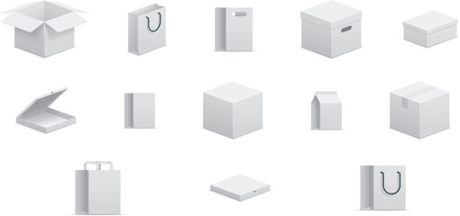 Big isometric delivery carton box set . White cardboard boxes. 