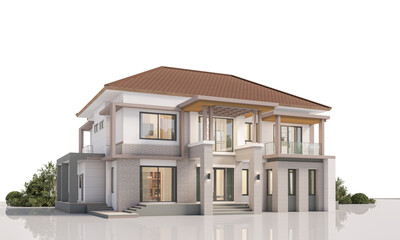 Architecture 3d rendering illustration of modern  house on white background