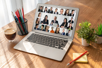 Fototapeta premium Business people on video conference for modish virtual group meeting of corprate business office workers