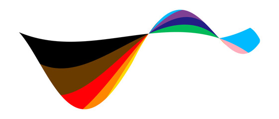Pride wavy lines shape. Modern wave icon with LGBTQ pride flag colours. Colored striped shape for design. Vector illustration isolated on white background.