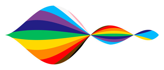 Pride wavy lines shape. Modern wave icon with LGBTQ pride flag colours. Colored striped shape for design. Vector illustration isolated on white background.